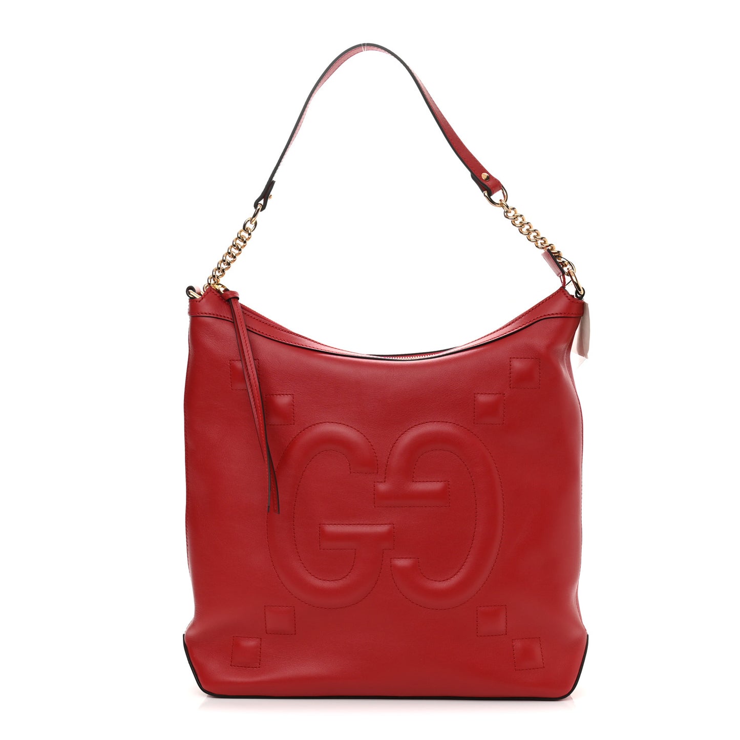 Apollo Calfskin GG Dadini Embroidered Chain Hobo Hibiscus Red