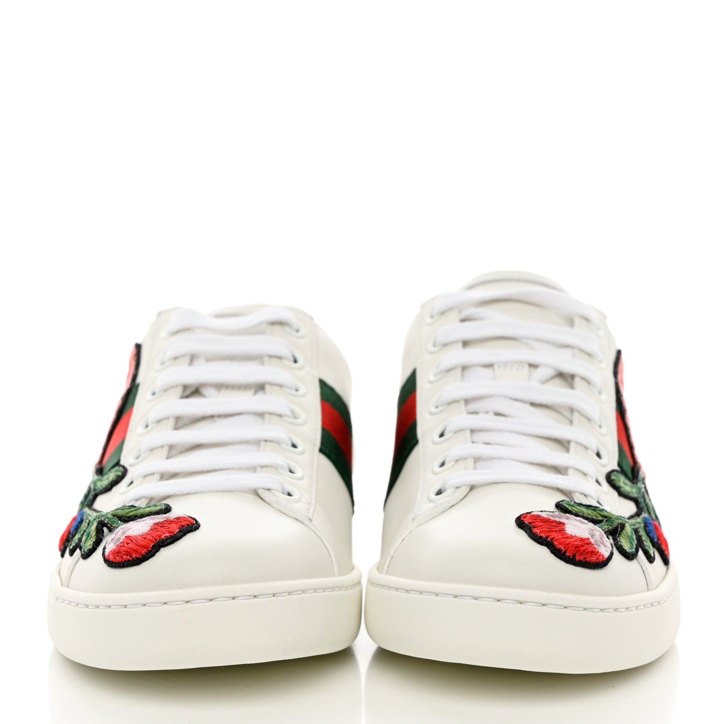 Calfskin Web Floral Embroidered Womens Ace Sneakers 35 White