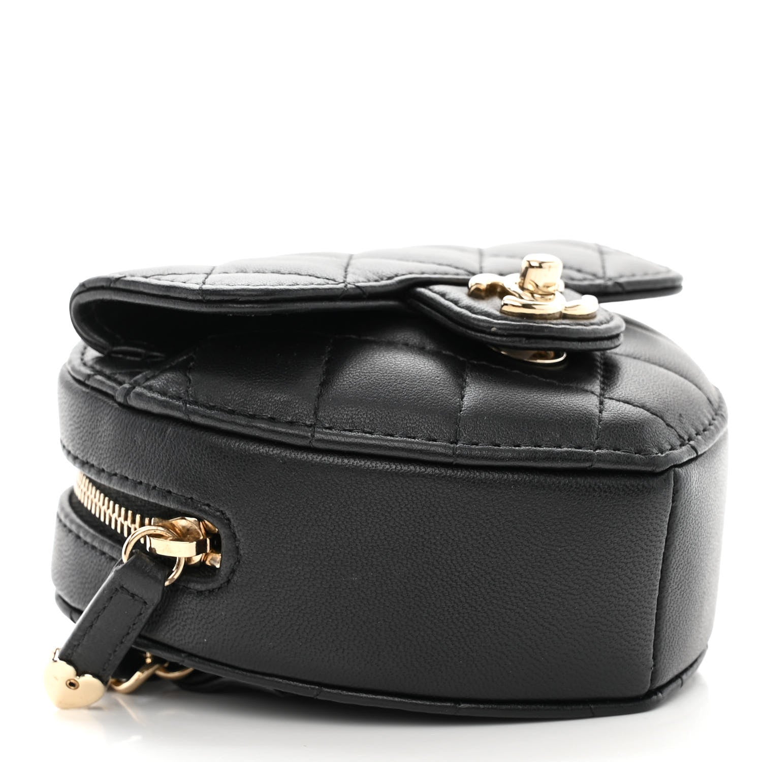 Chanel Lambskin Quilted CC In Love Heart Waist Belt Bag With Chain Black 4 of 13