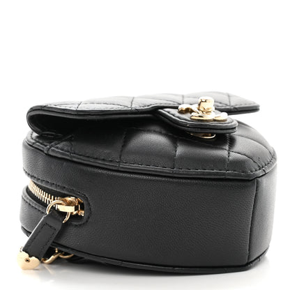 Chanel Lambskin Quilted CC In Love Heart Waist Belt Bag With Chain Black 4 of 13