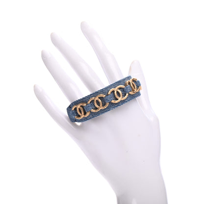Chanel Denim CC Chain Link Bracelet Blue Gold 2 of 6