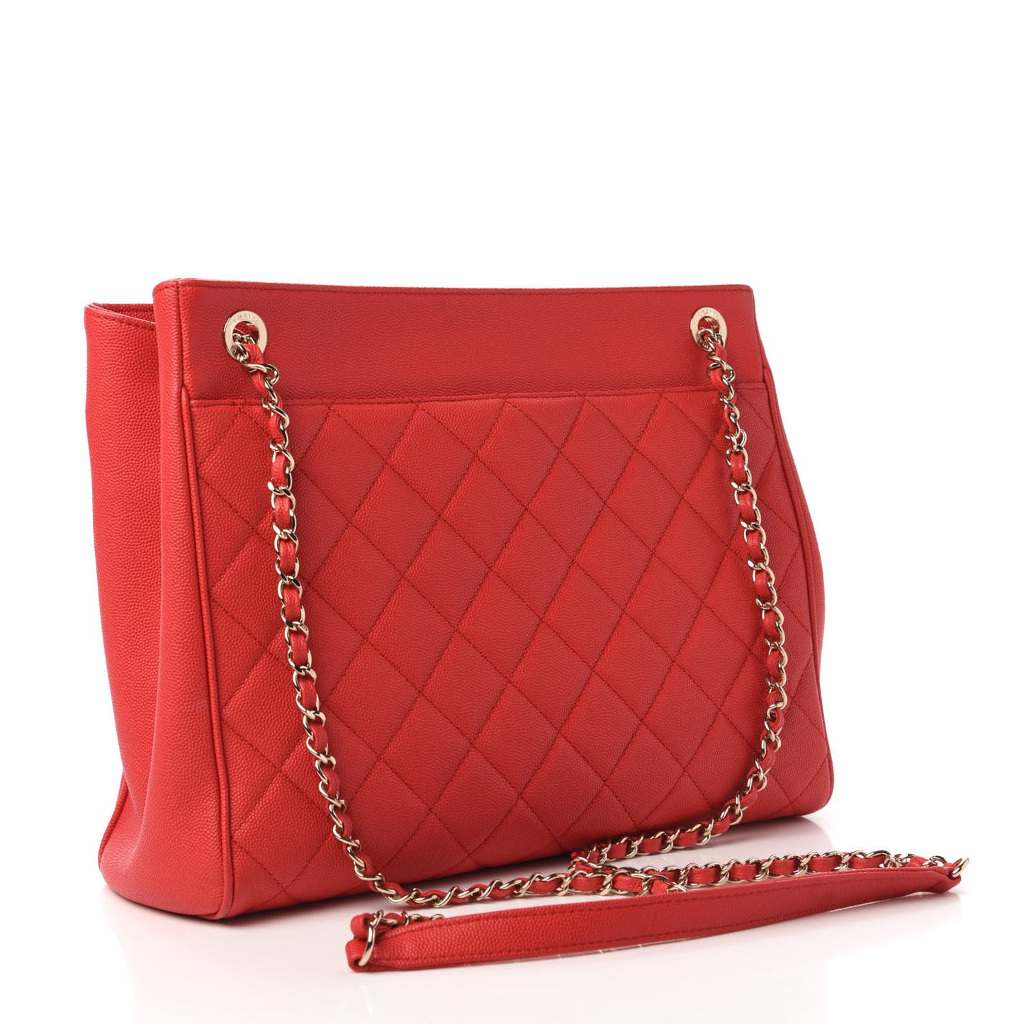 Caviar Quilted In Out Flap Shopping Tote Red