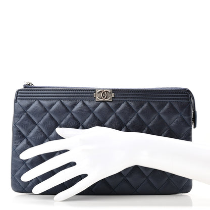 Chanel Metallic Caviar Quilted Small Zipped Boy Pouch Navy 2 of 11