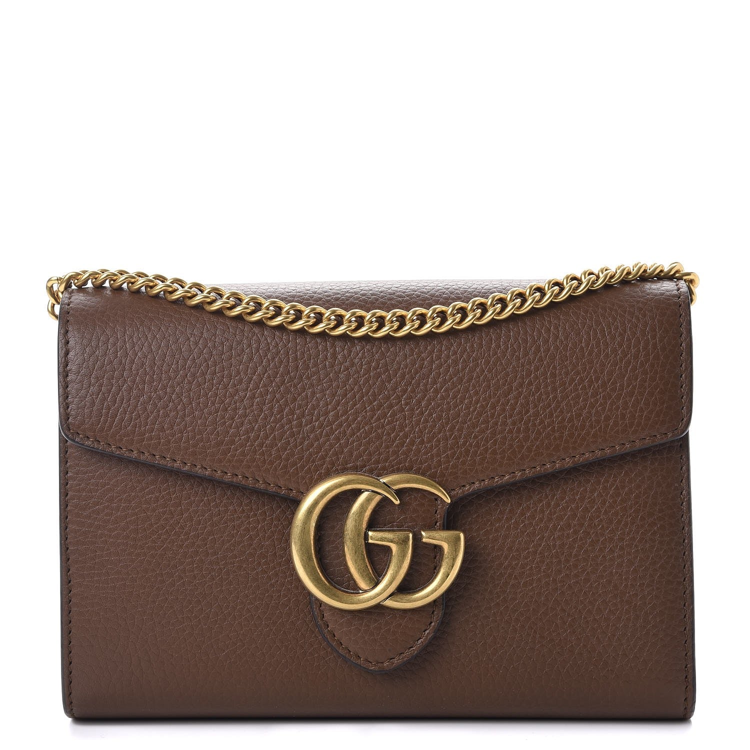 Gucci Cellarius Calfskin GG Marmont Chain Wallet Nut Brown 1 of 8