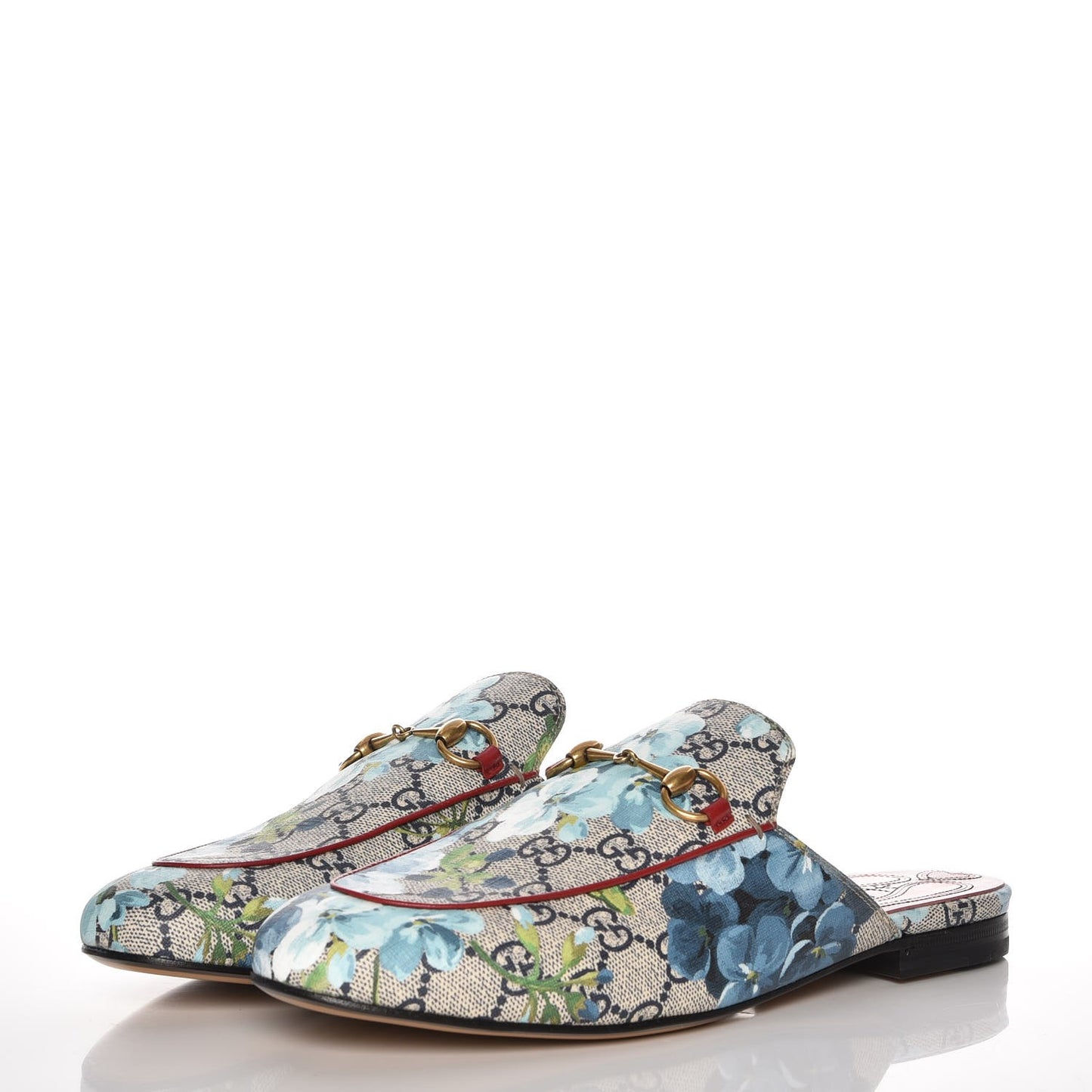 GG Supreme Monogram Blooms Womens Princetown Slippers 40 Beige Blue Navy Hibiscus Red