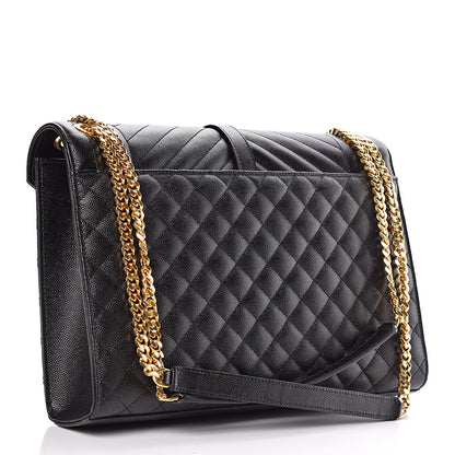Saint Laurent Grain De Poudre Textured Mixed Matelasse Large Triquilt Monogram Satchel Black 3 of 10