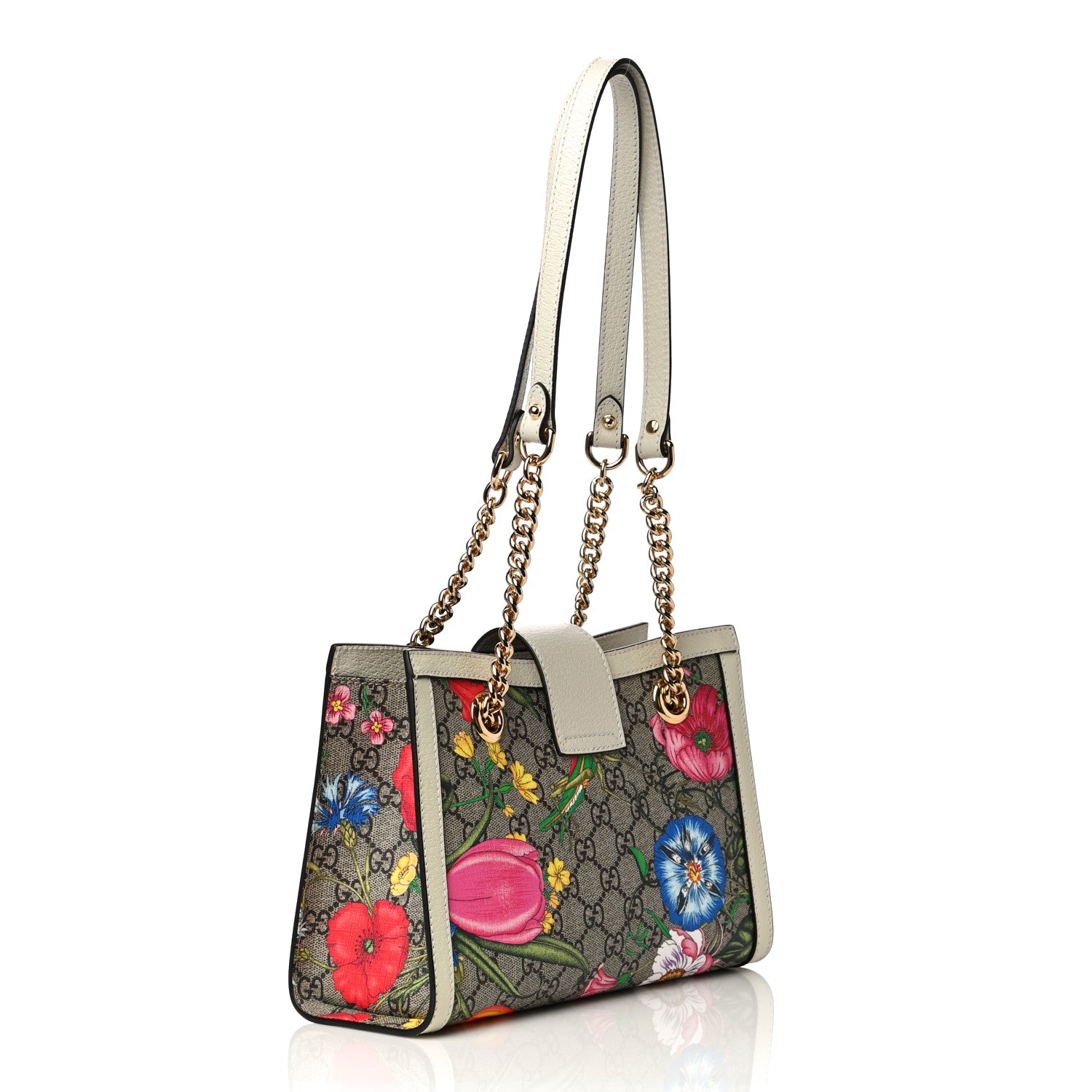 Gucci GG Supreme Monogram Flora Textured Calfskin Small Padlock Tote Beige Ebony Multicolor Mystic White 3 of 11