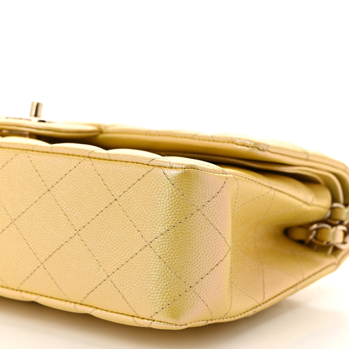 Iridescent Caviar Quilted Medium Double Flap Yellow