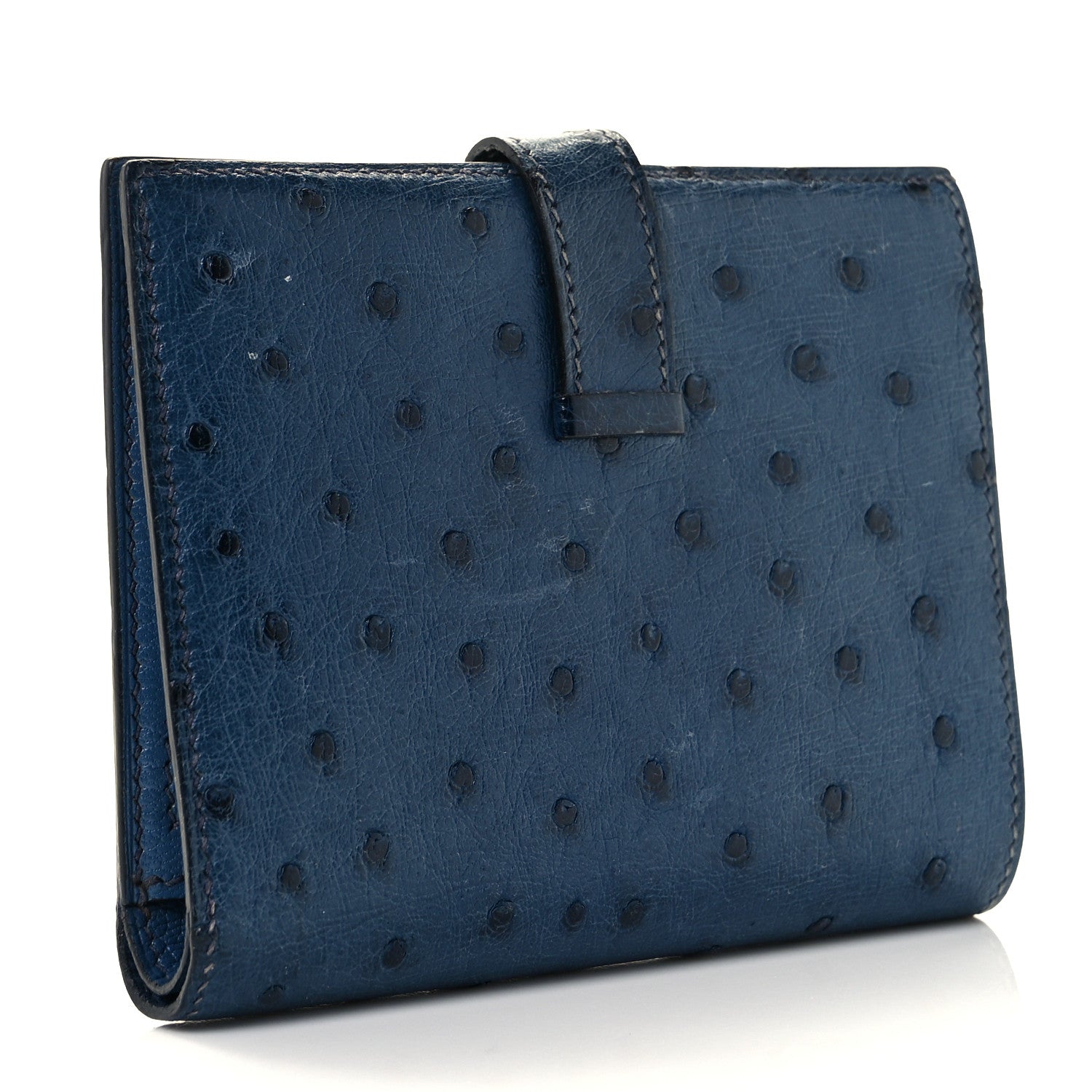 Hermes Ostrich Bearn Compact Wallet Bleu Roi 3 of 8
