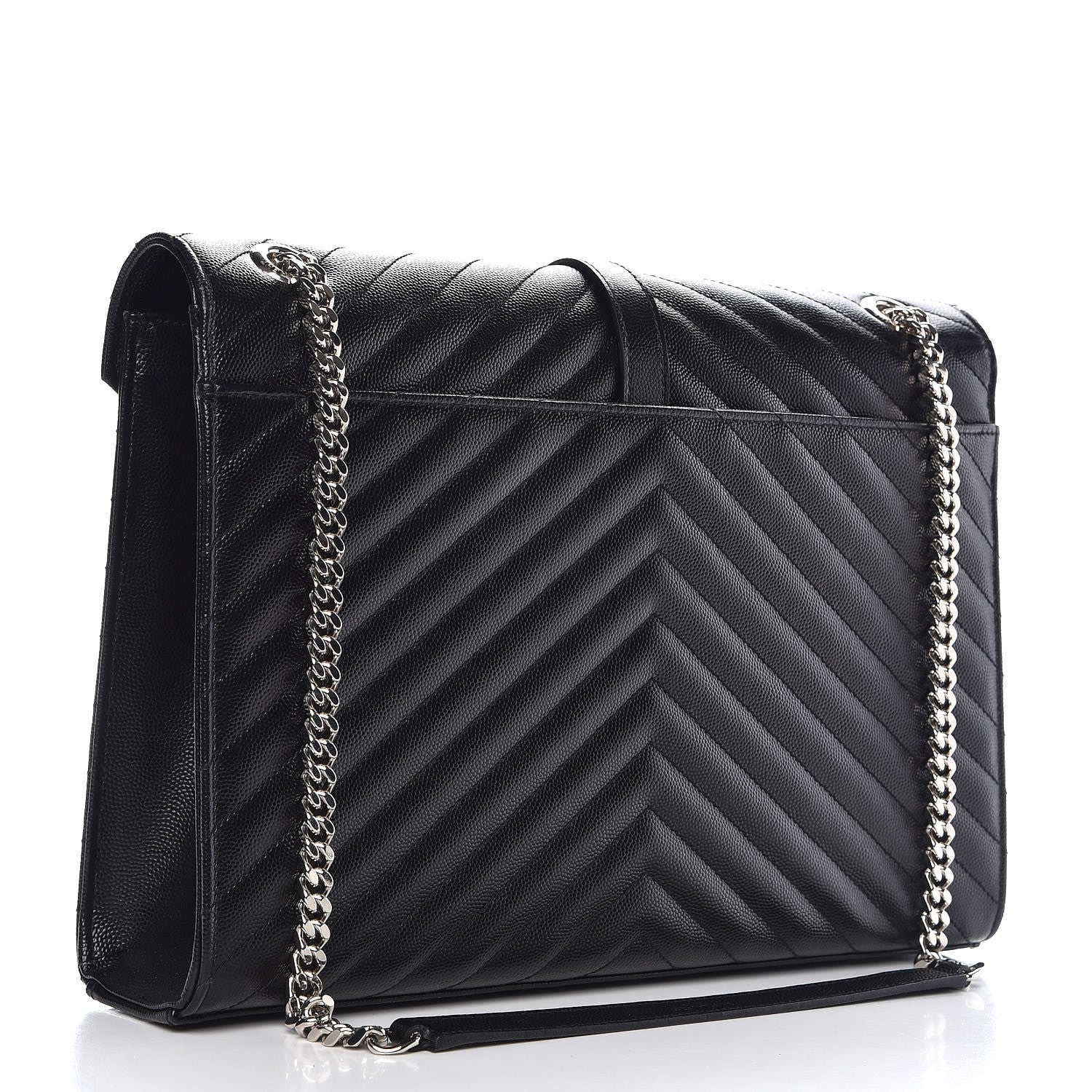 Saint Laurent Grain De Poudre Matelasse Chevron Large Monogram Satchel Black 3 of 7