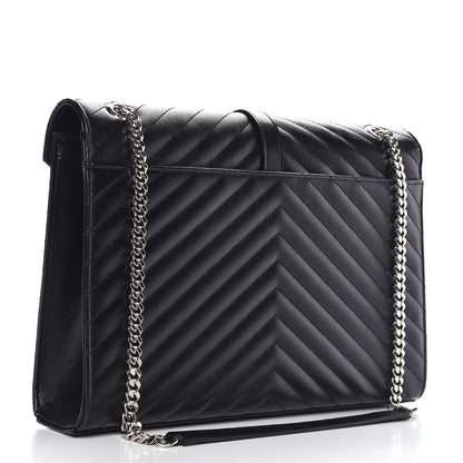 Saint Laurent Grain De Poudre Matelasse Chevron Large Monogram Satchel Black 3 of 7