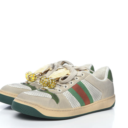 Gucci Nubuck Web Cherries Womens Screener Sneakers 39 Dusty Milk White Vintage Green 3 of 9