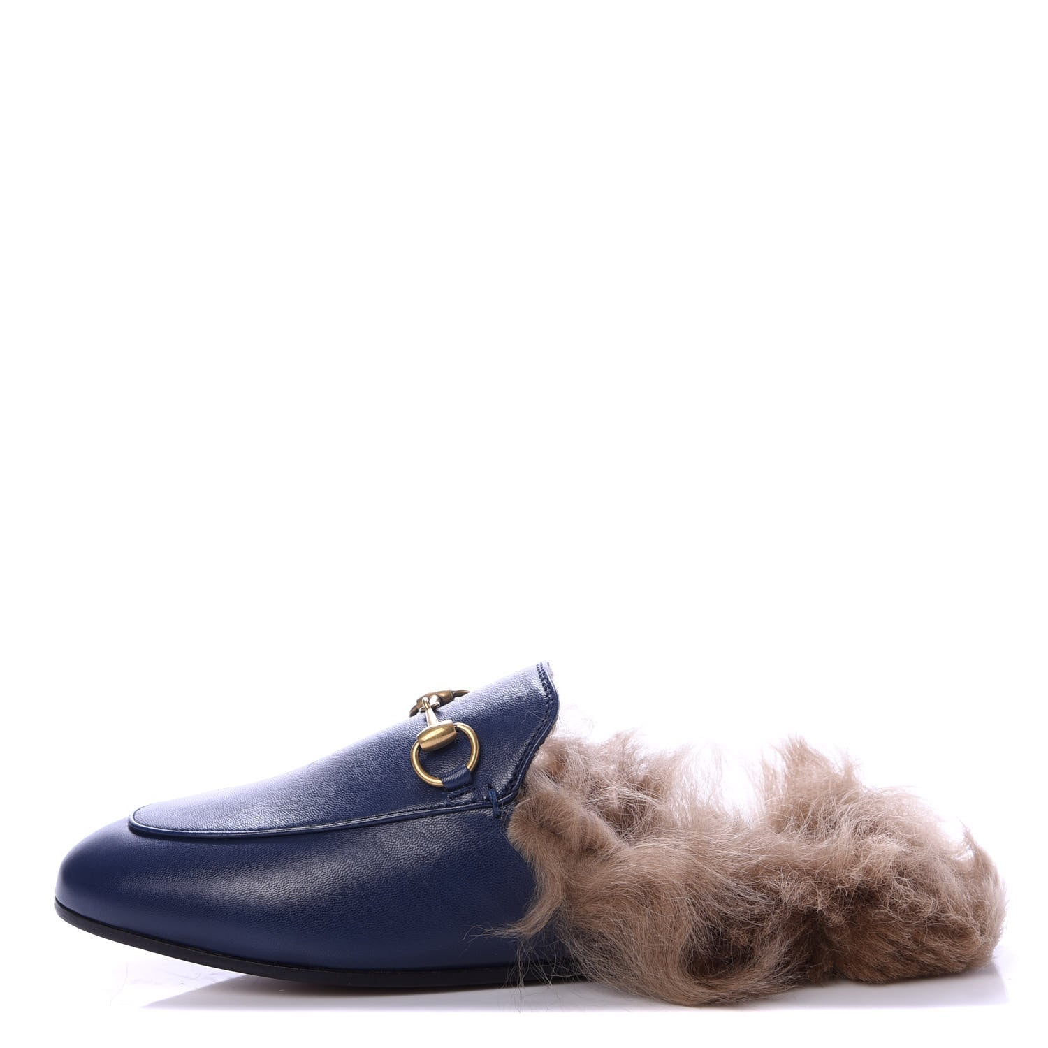Gucci Malaga Kid Fur Womens Princetown Slippers 35.5 Blue Agata 1 of 9