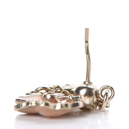 Chanel Enamel Crystal CC Camellia Drop Earrings Pink Gold 4 of 6