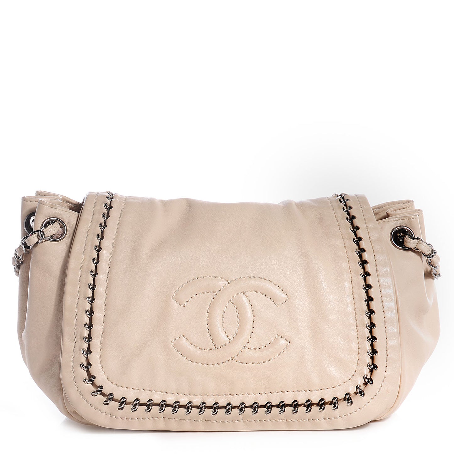 Smooth Calfskin Luxe Ligne Small Flap Bag Beige