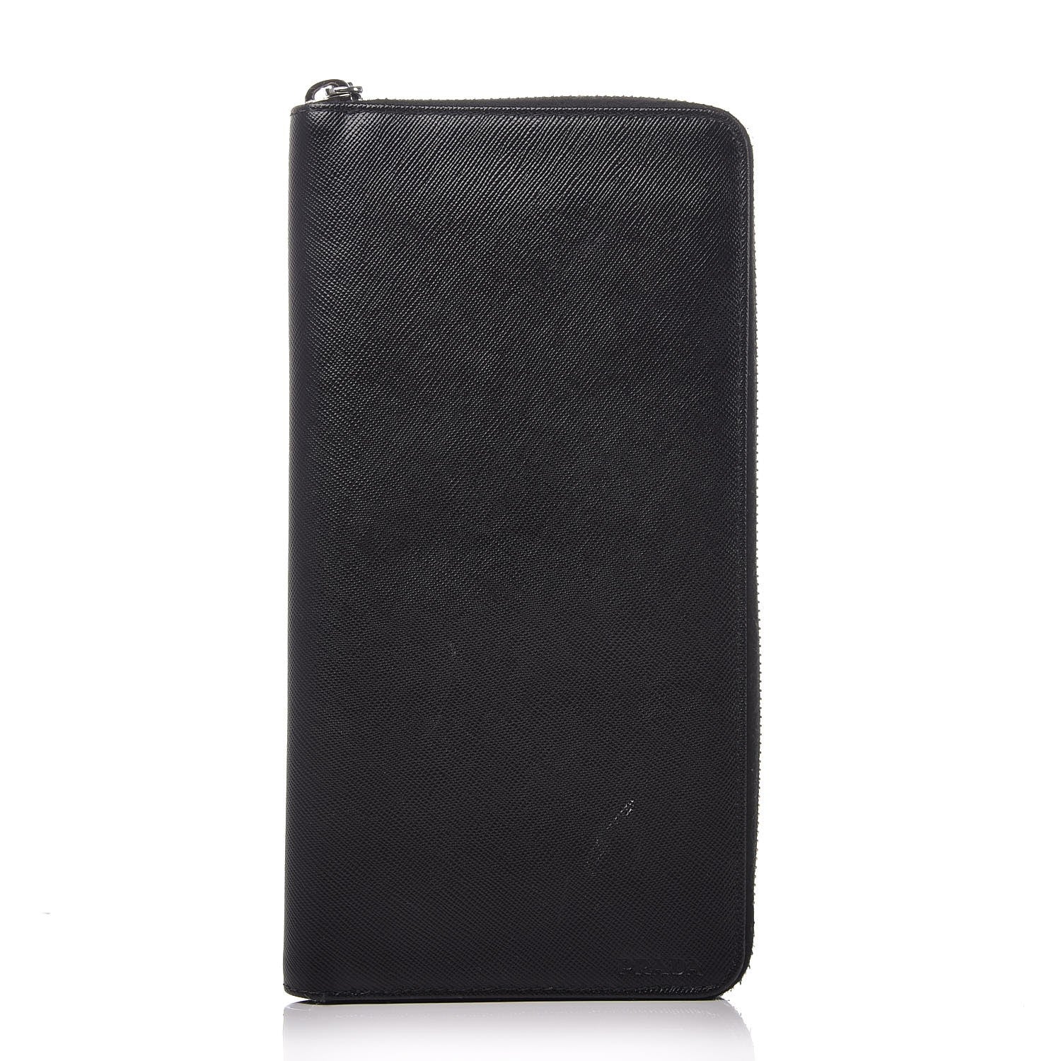 Prada Saffiano Zip Around Portfolio Wallet Black 1 of 10