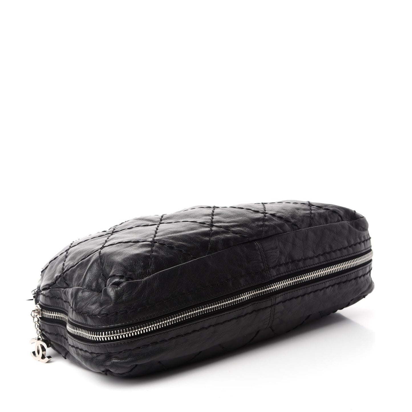 Calfskin Stitched Expandable Frame Bag Black