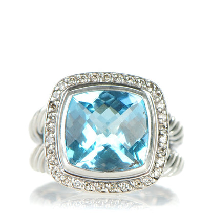 David Yurman Sterling Silver Diamond Blue Topaz 11mm Albion Ring 54 7 1 of 6