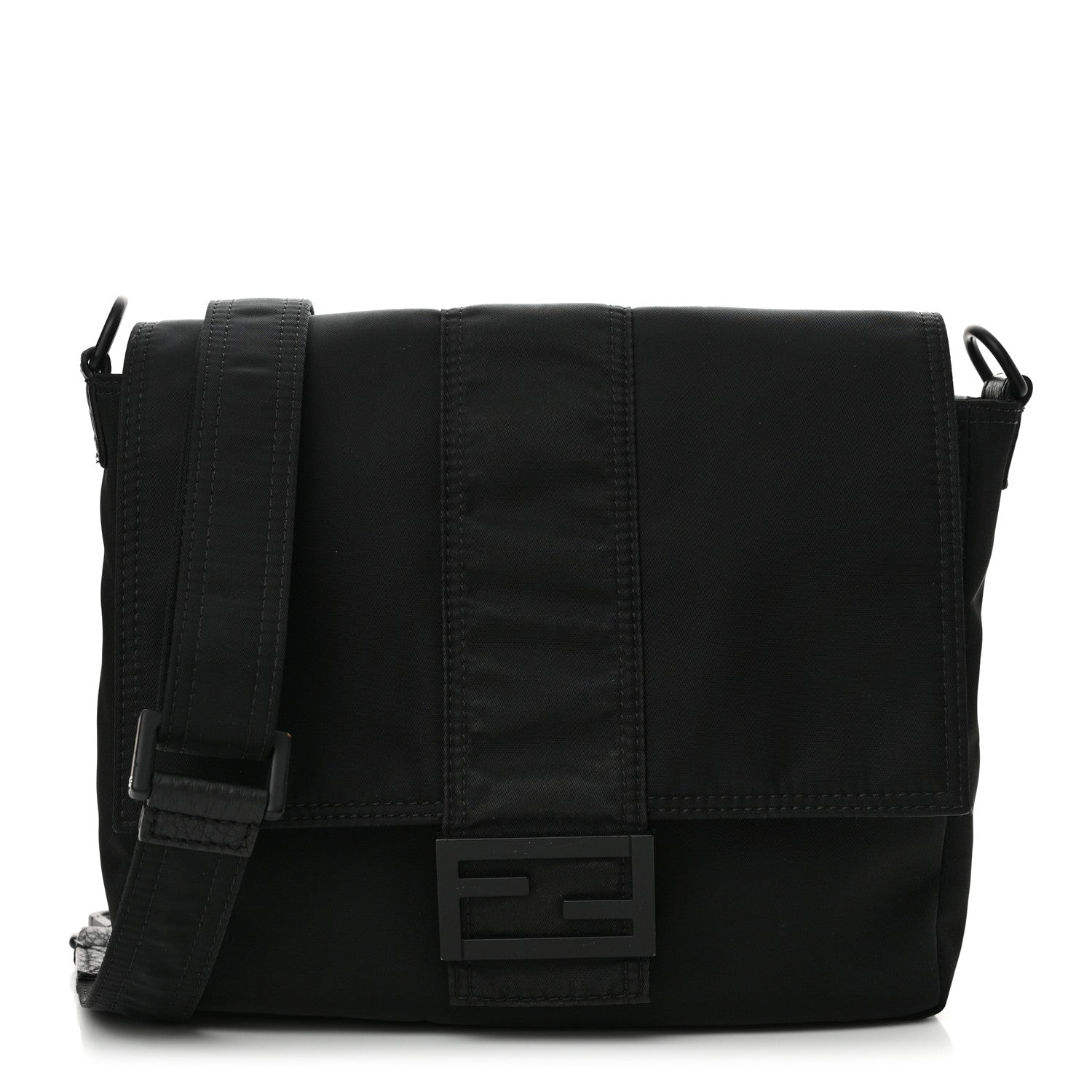 Fendi Econyl Nylon Cuoio Romano Monochrome Medium Baguette Messenger Bag Black 1 of 12