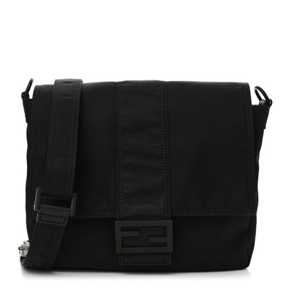 Fendi Econyl Nylon Cuoio Romano Monochrome Medium Baguette Messenger Bag Black 1 of 12