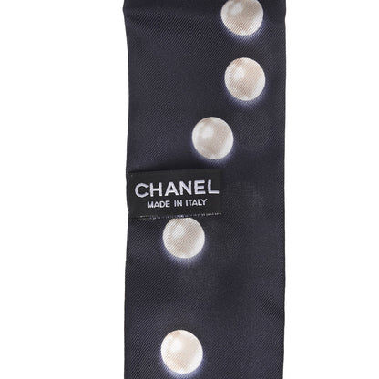 Chanel Silk Pearl CC Slim Bandeau Scarf Navy 2 of 3