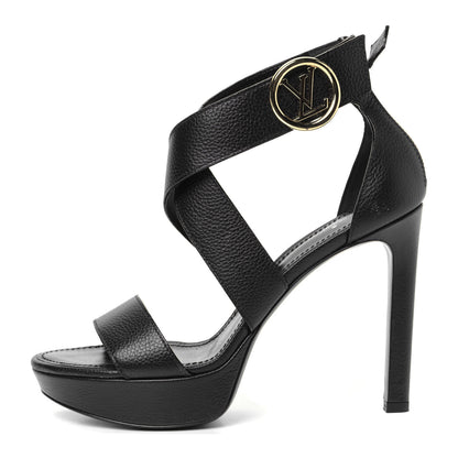 Louis Vuitton Grained Calfskin Horizon Platform Sandals 39 Black 1 of 9