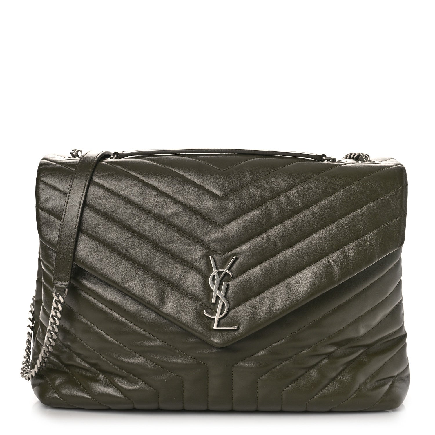 Saint Laurent Calfskin Y Quilted Monogram Large Loulou Chain Satchel Kaki Fonce 1 of 9