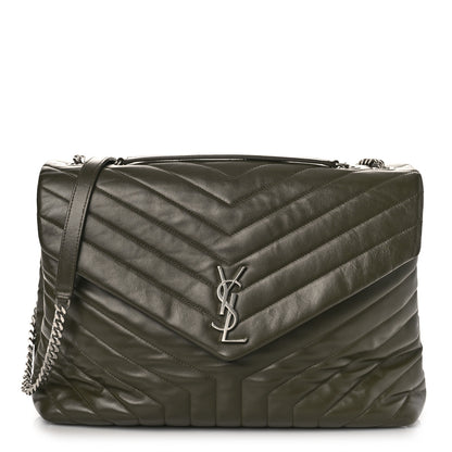 Saint Laurent Calfskin Y Quilted Monogram Large Loulou Chain Satchel Kaki Fonce 1 of 9