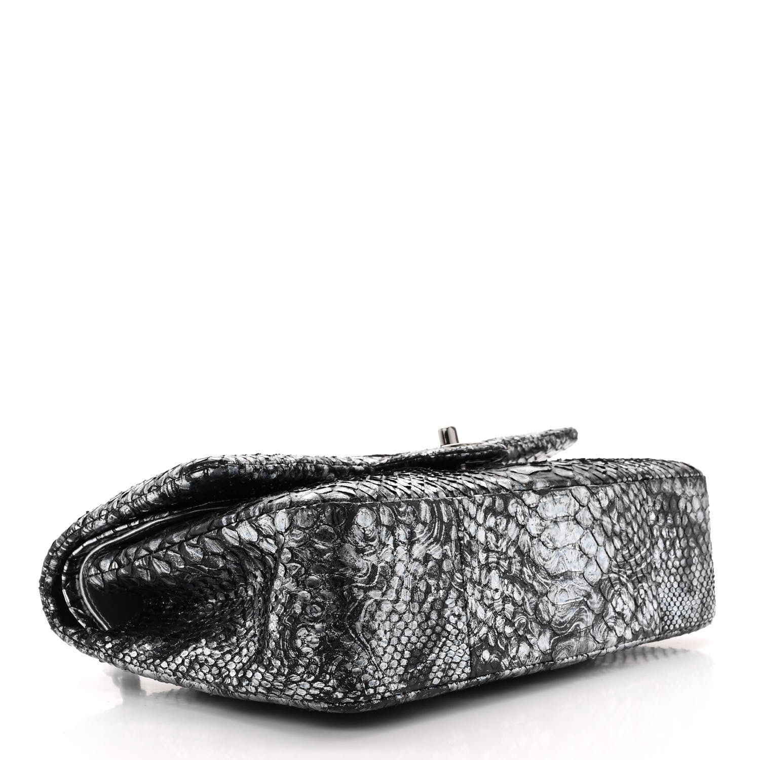 Chanel Metallic Snakeskin Medium Double Flap Blue 3 of 14