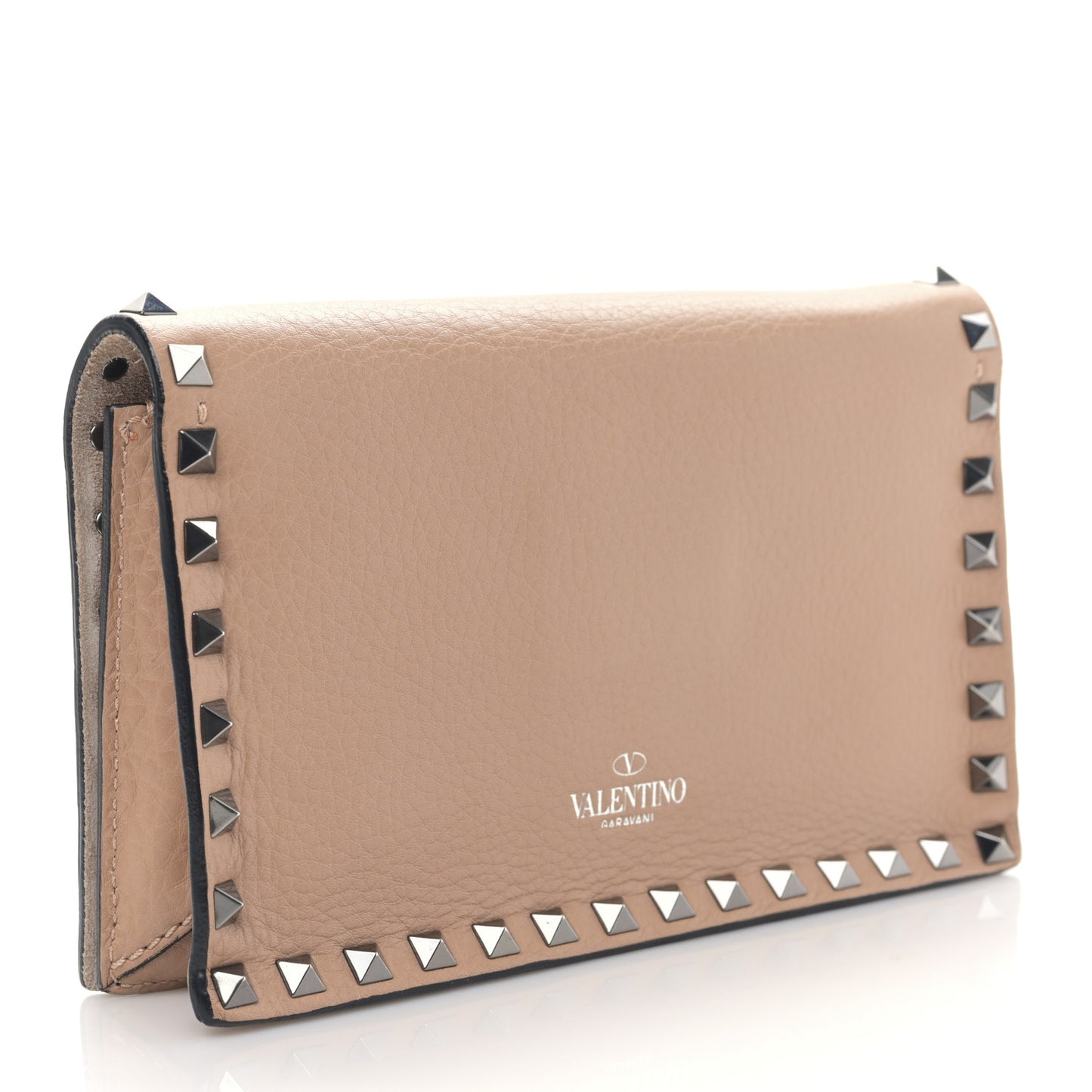 Pebbled Calfskin Rockstud Wristlet Clutch Soft Noisette