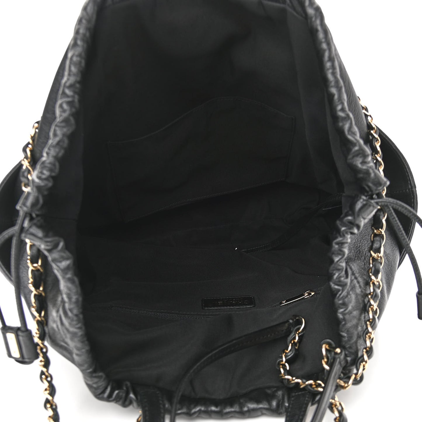 Lambskin Quilted Drawstring Shopping Bag Black