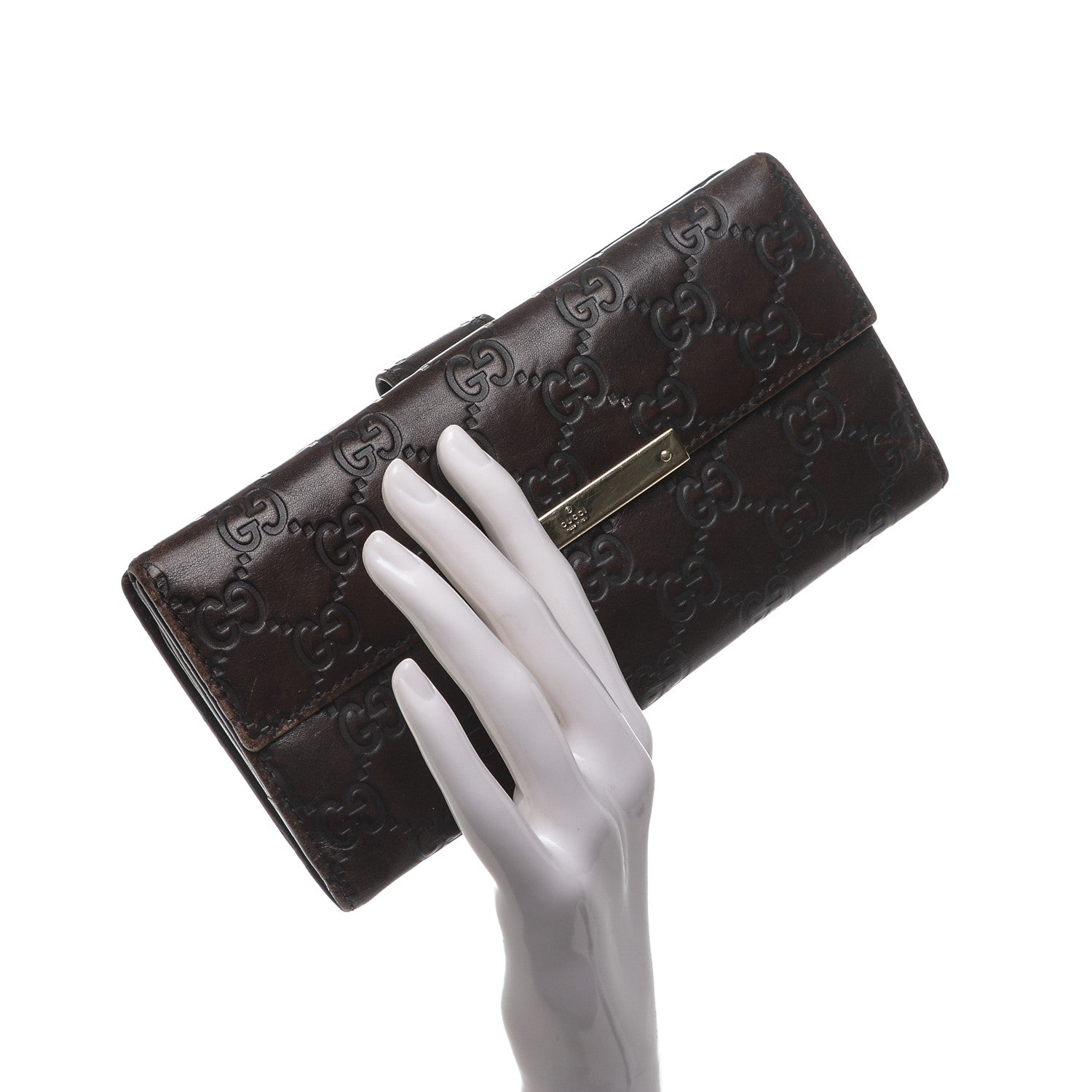 Gucci Guccissima Margaux Calfskin Metal Bar Continental Flap Wallet Chocolate 2 of 7