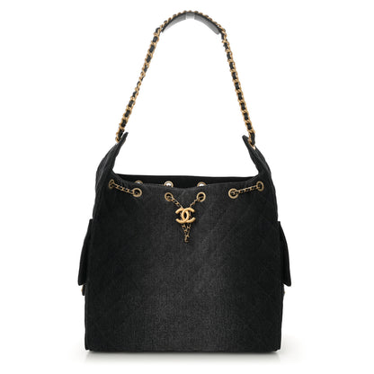Chanel Washed Denim Quilted Medium Chanel 25 Handbag Black 1 of 11