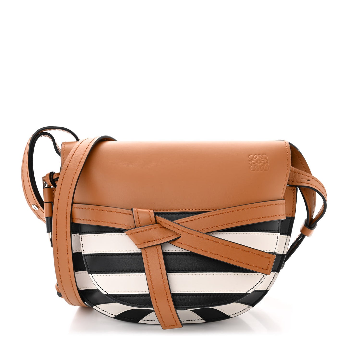 Calfskin Marine Stripe Small Gate Crossbody Bag Tan
