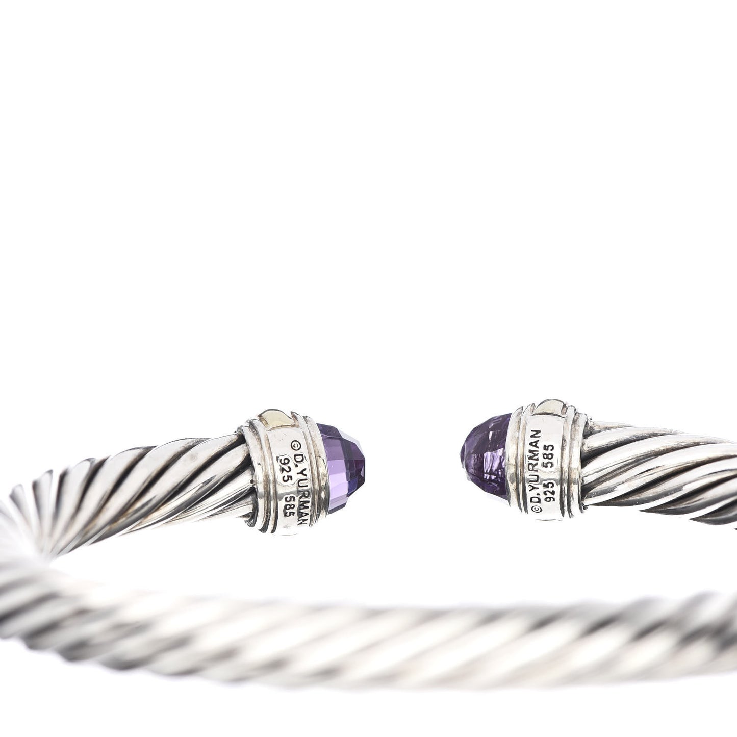 Sterling Silver 14K Yellow Gold Amethyst 7mm Cable Classics Bracelet