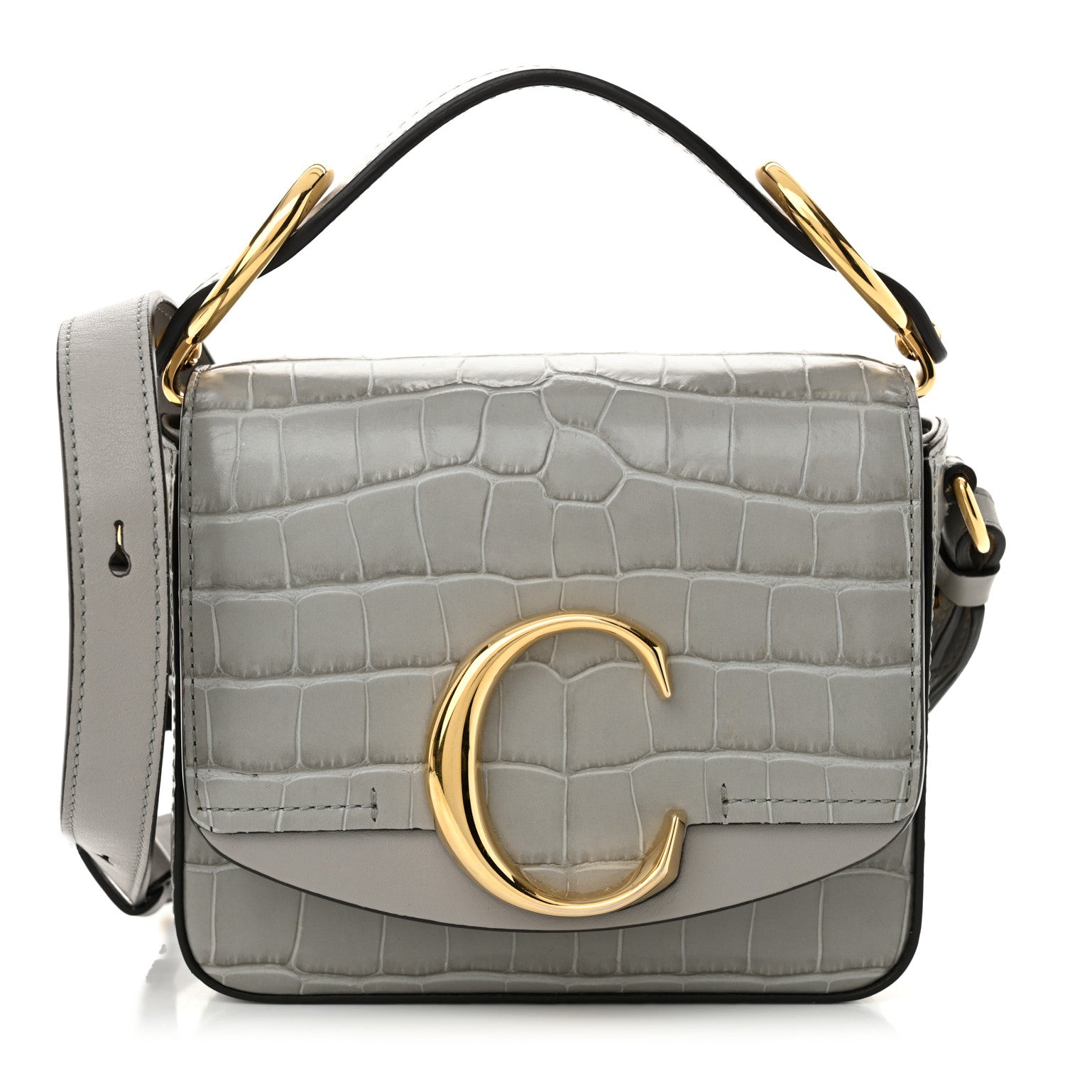 Chloe Calfskin Crocodile Embossed Mini C Double Carry Stormy Grey 1 of 12