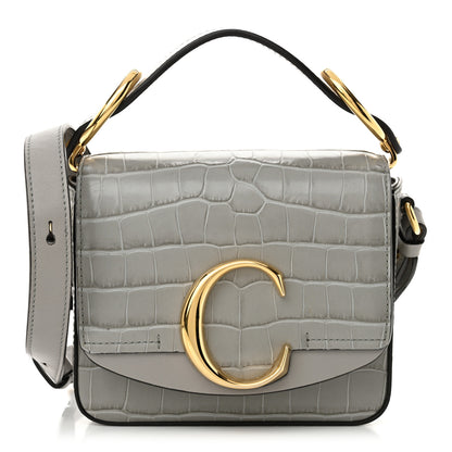 Chloe Calfskin Crocodile Embossed Mini C Double Carry Stormy Grey 1 of 12