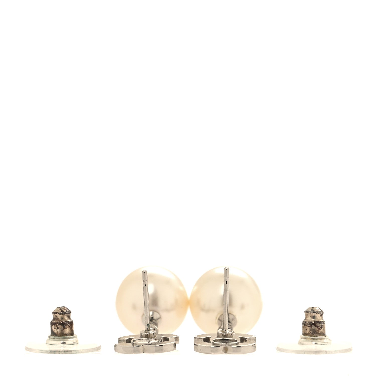 Chanel Crystal Pearl CC Drop Earrings Silver Pearly White 3 of 5