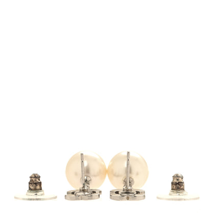 Chanel Crystal Pearl CC Drop Earrings Silver Pearly White 3 of 5