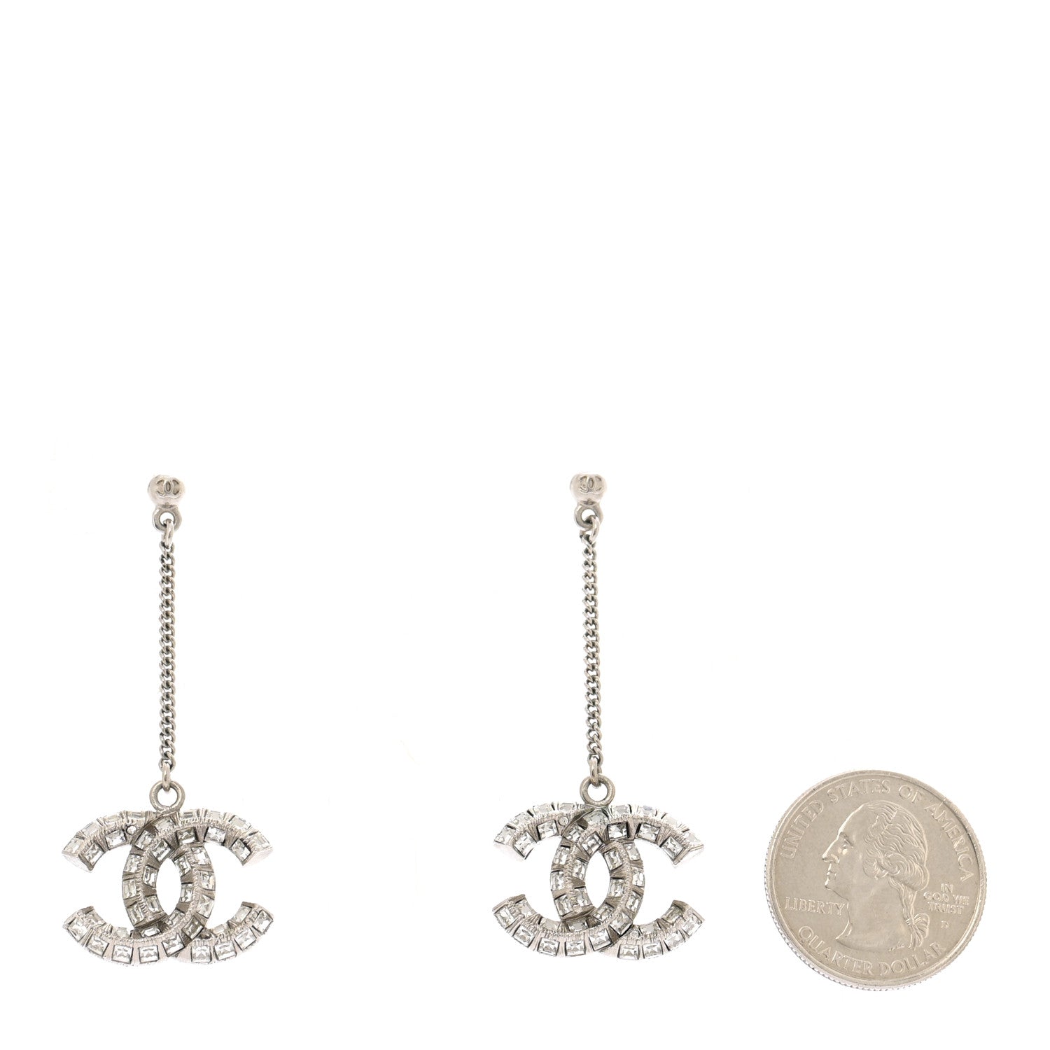 Chanel Baguette Crystal CC Drop Earrings Silver 2 of 4