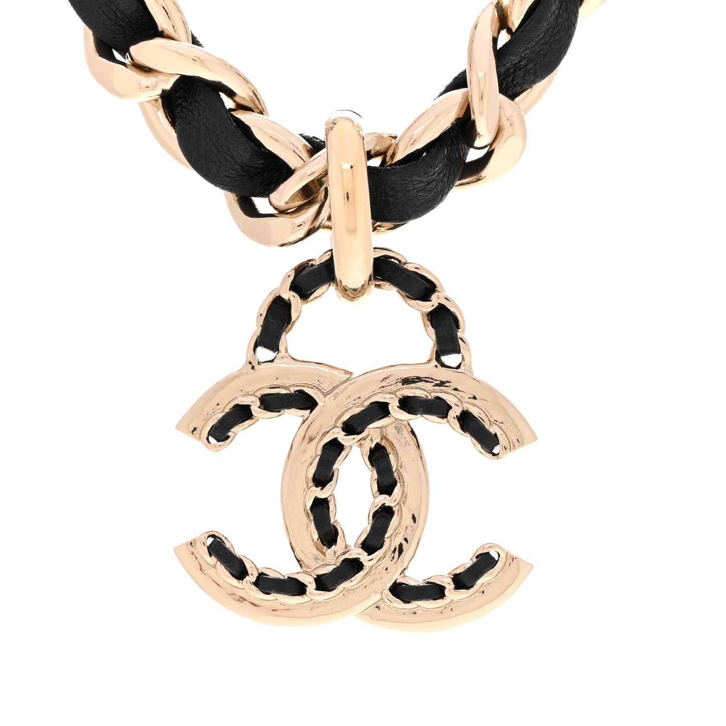 Metal Lambskin CC Choker Necklace Black Gold