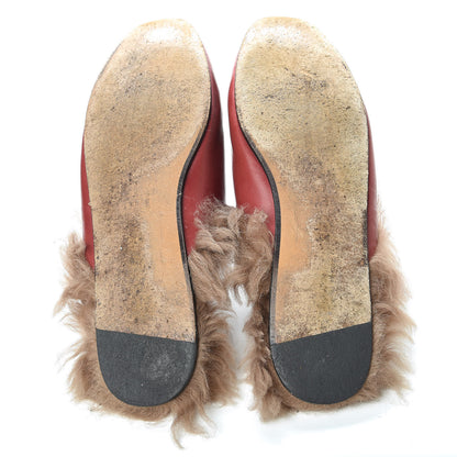Gucci Betis Glamour Calfskin Fur Womens Princetown Slippers 40.5 Hibiscus Red Naturale 7 of 20