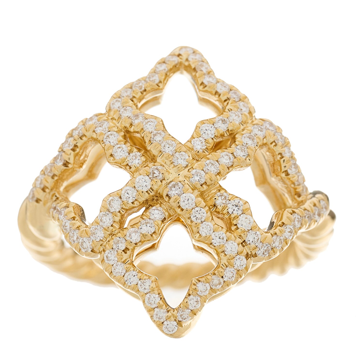 David Yurman 18K Yellow Gold Diamond 20mm Quatrefoil Cable Ring 52 6 1 of 5