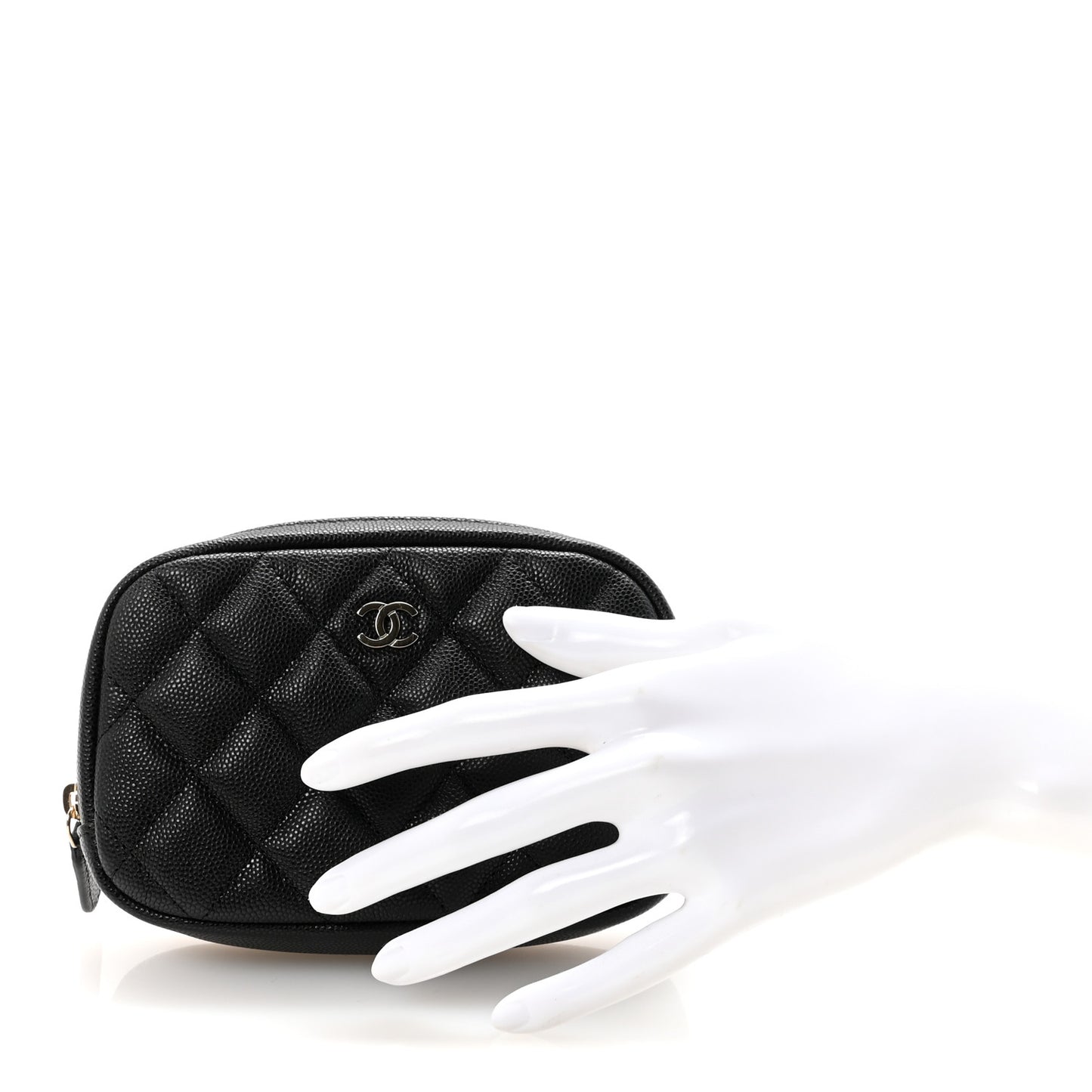 Caviar Quilted Small Curvy Pouch Cosmetic Case Black