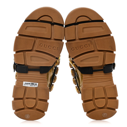 Gucci X SEGA Metallic Calfskin Mesh Removable Crystals Womens Flashtrek Sneakers 37 Oro Vecchio Mystic White Silver 7 of 10