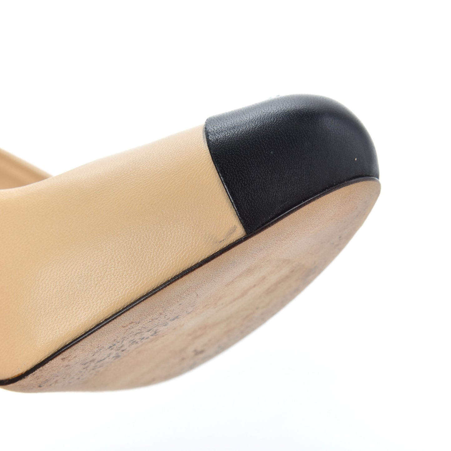Lambskin Cap Toe Pumps 37 Beige Black