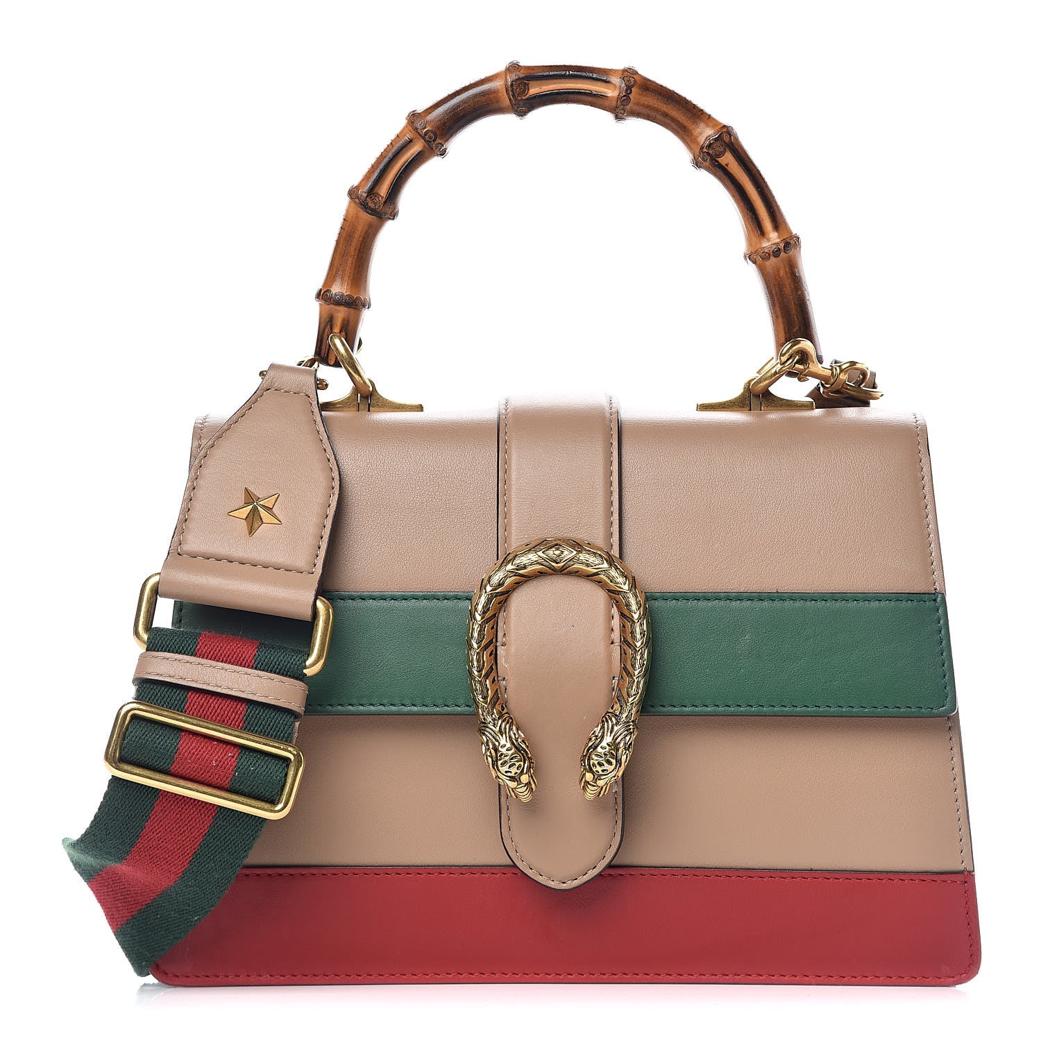 Gucci Calfskin Bamboo Web Medium Dionysus Top Handle Bag Camelia Bright Evergreen Hibiscus Red 1 of 20