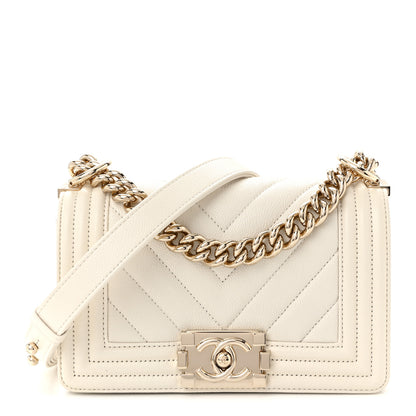 Chanel Caviar Chevron Quilted Small Boy Flap White 1 of 11