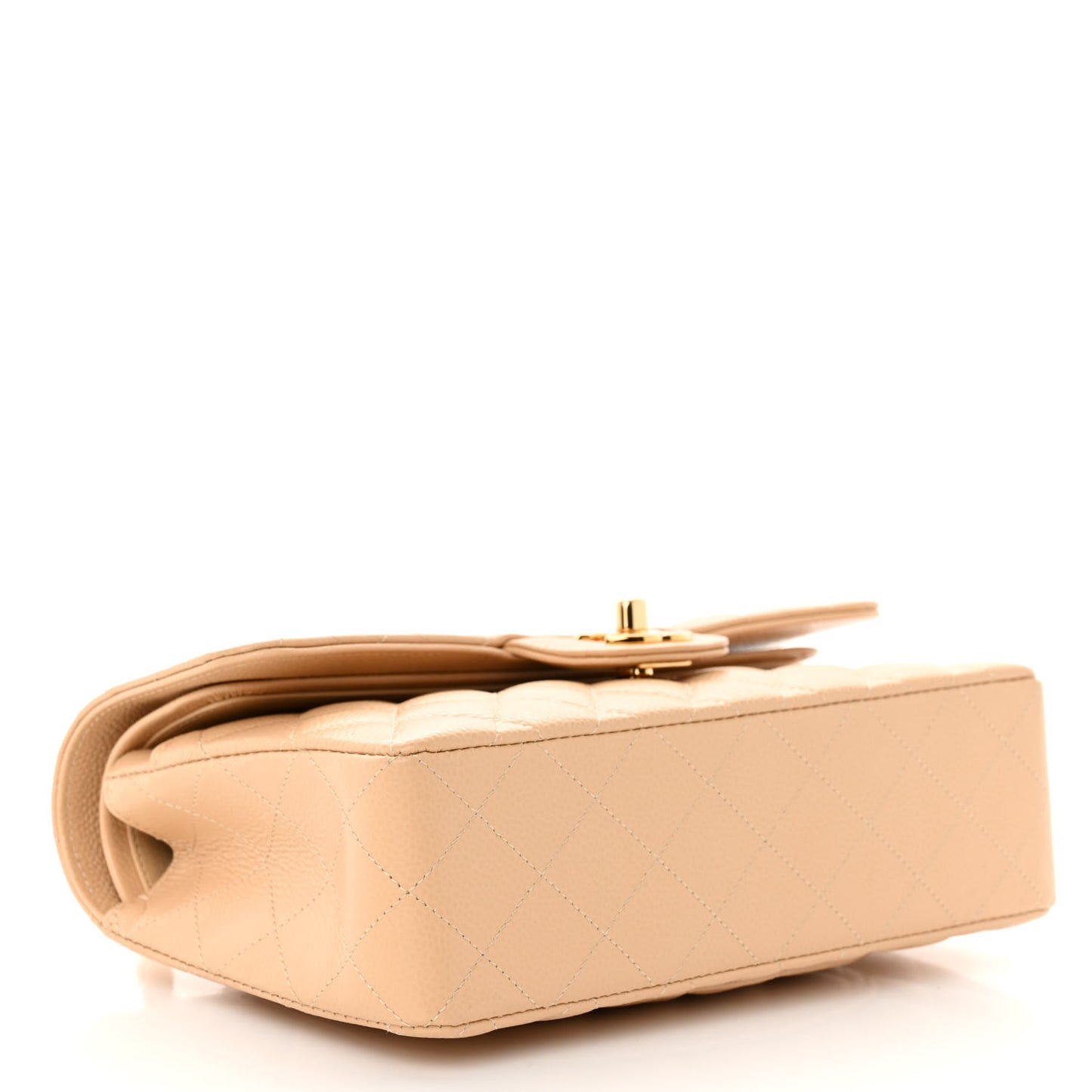 Caviar Quilted Small Double Flap Beige