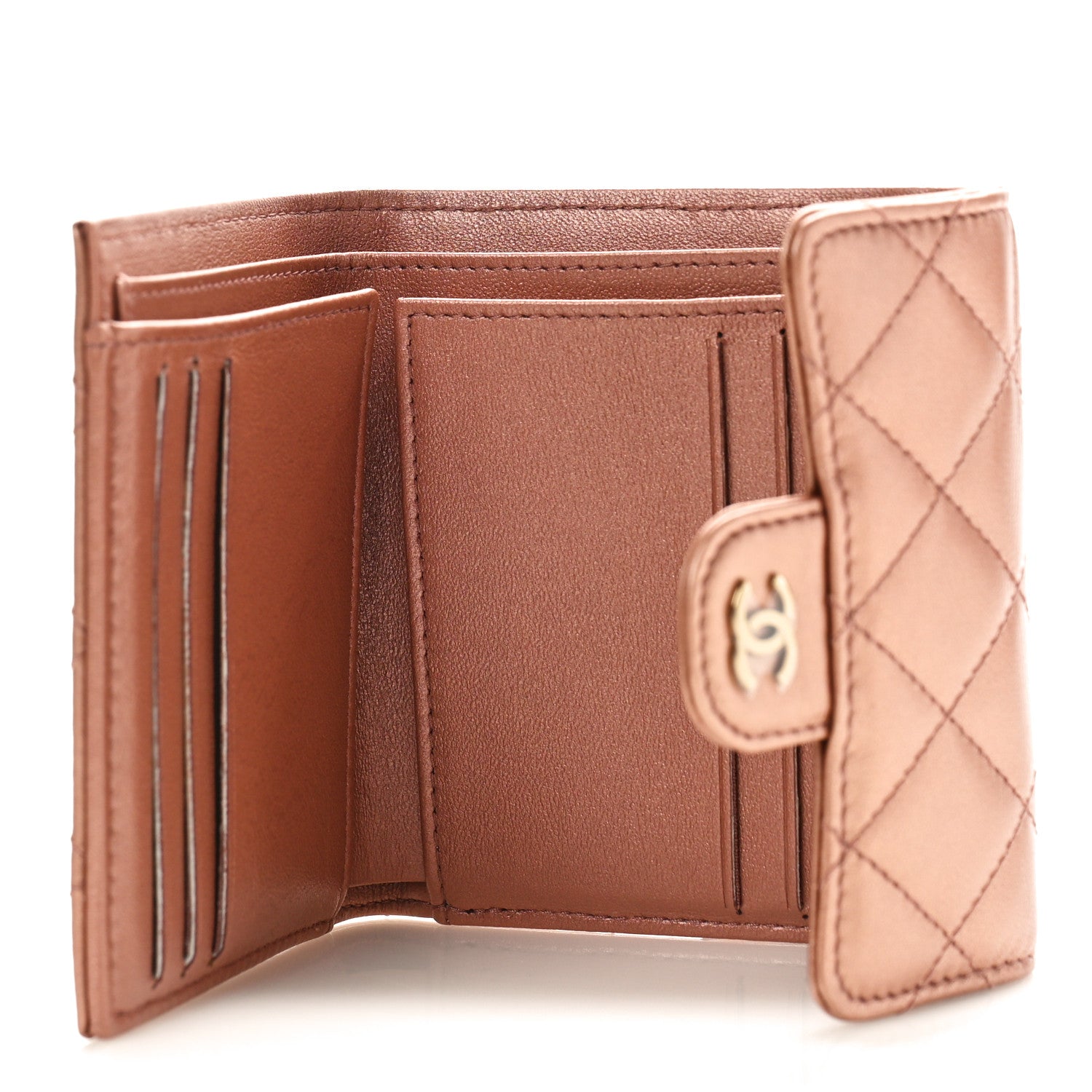 Chanel Metallic Lambskin Quilted Compact Flap Wallet Dark Pink 5 of 8